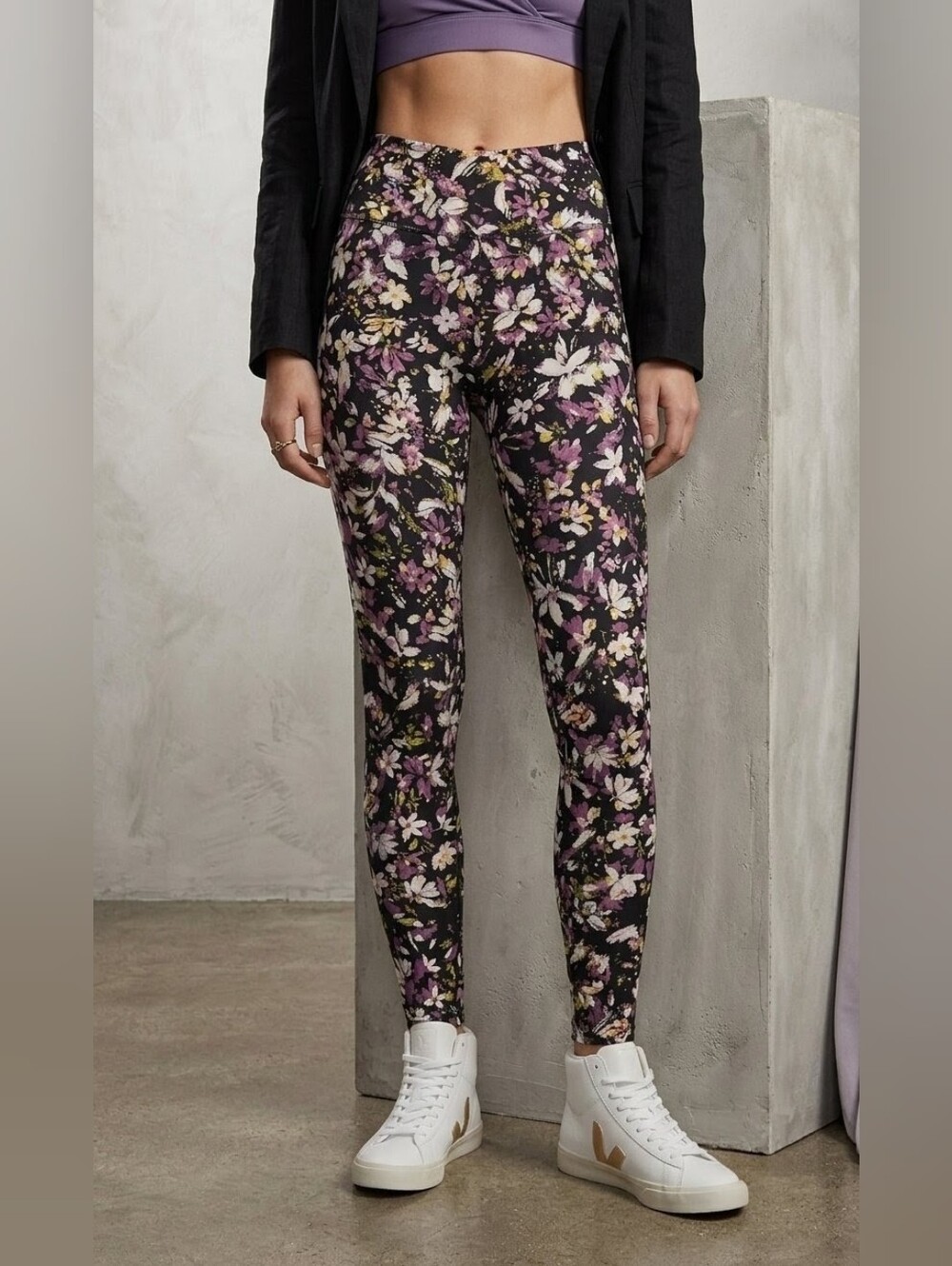 No Boundaries Black Floral Leggings with Pink and Cream Flowers